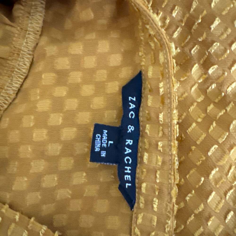 Zac & Rachel Eyelet Yellow Blouse Shirt Top Ruched Sleeves Womens Plus Size 2X